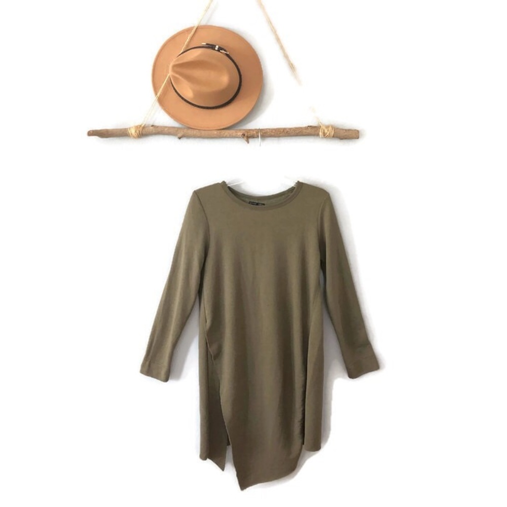 Zara Asymmetrical Tunic Olive Army Green Top